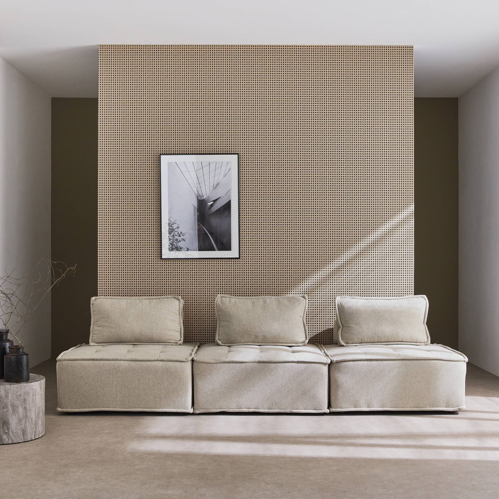 Set di 3 poltrone per divano modulare in tessuto imbottito, beige