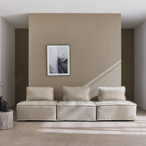 Set di 3 poltrone per divano modulare in tessuto imbottito, beige