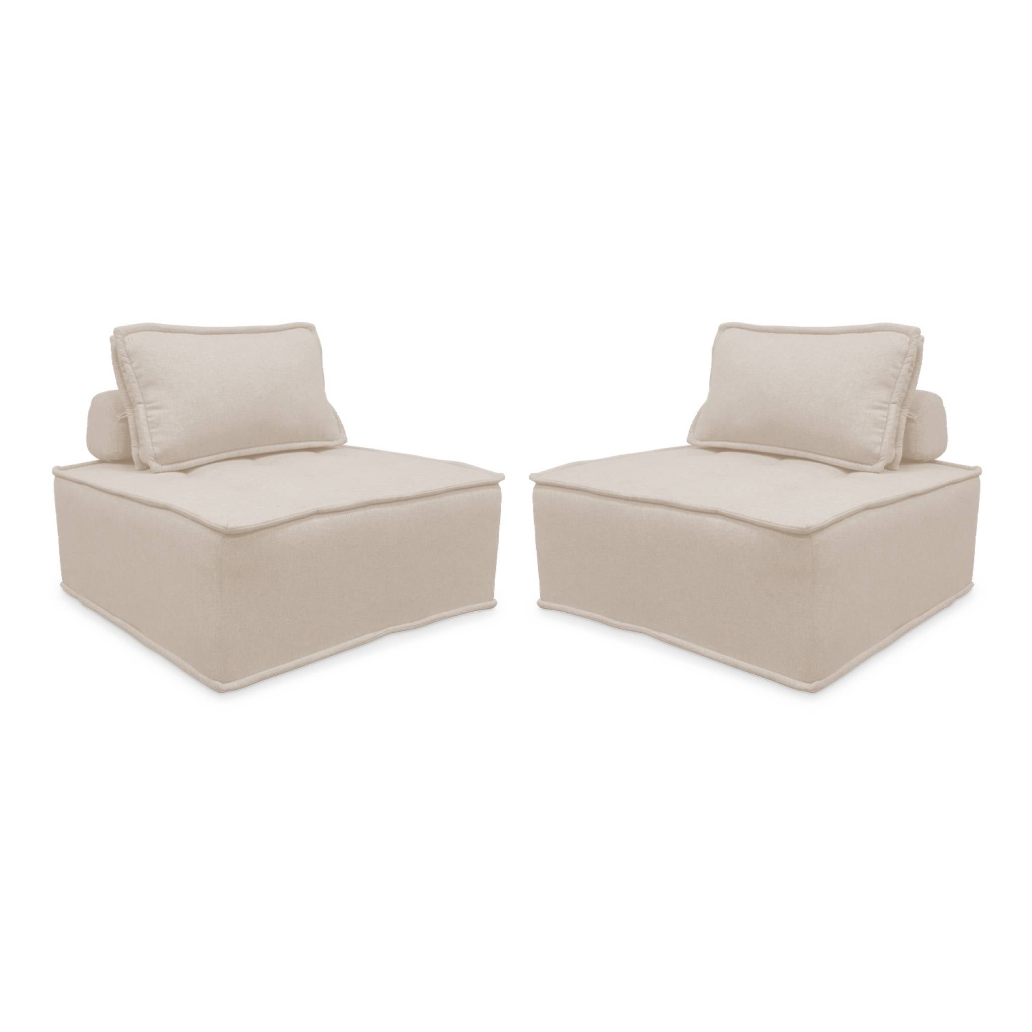 Set di 2 poltrone per divano modulare trapuntato, crema