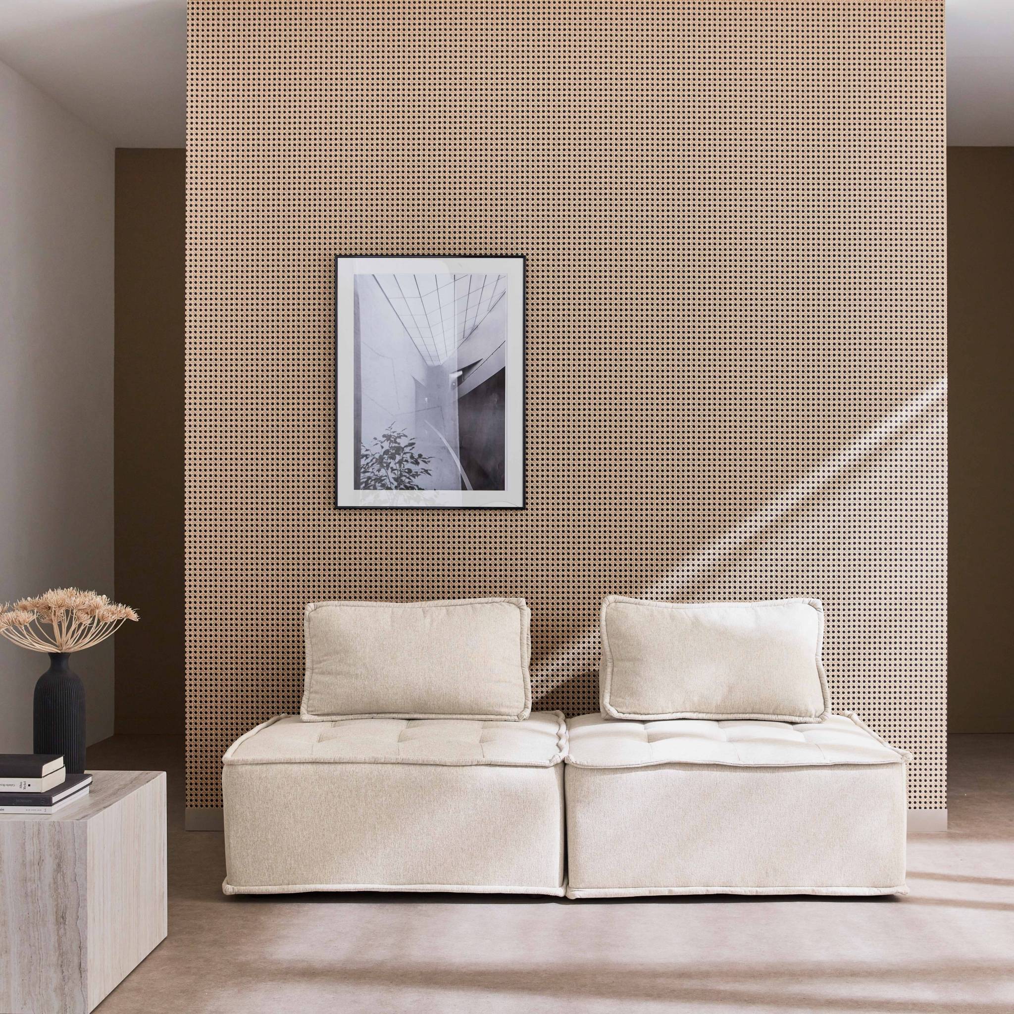 Set di 2 poltrone per divano modulare trapuntato, crema