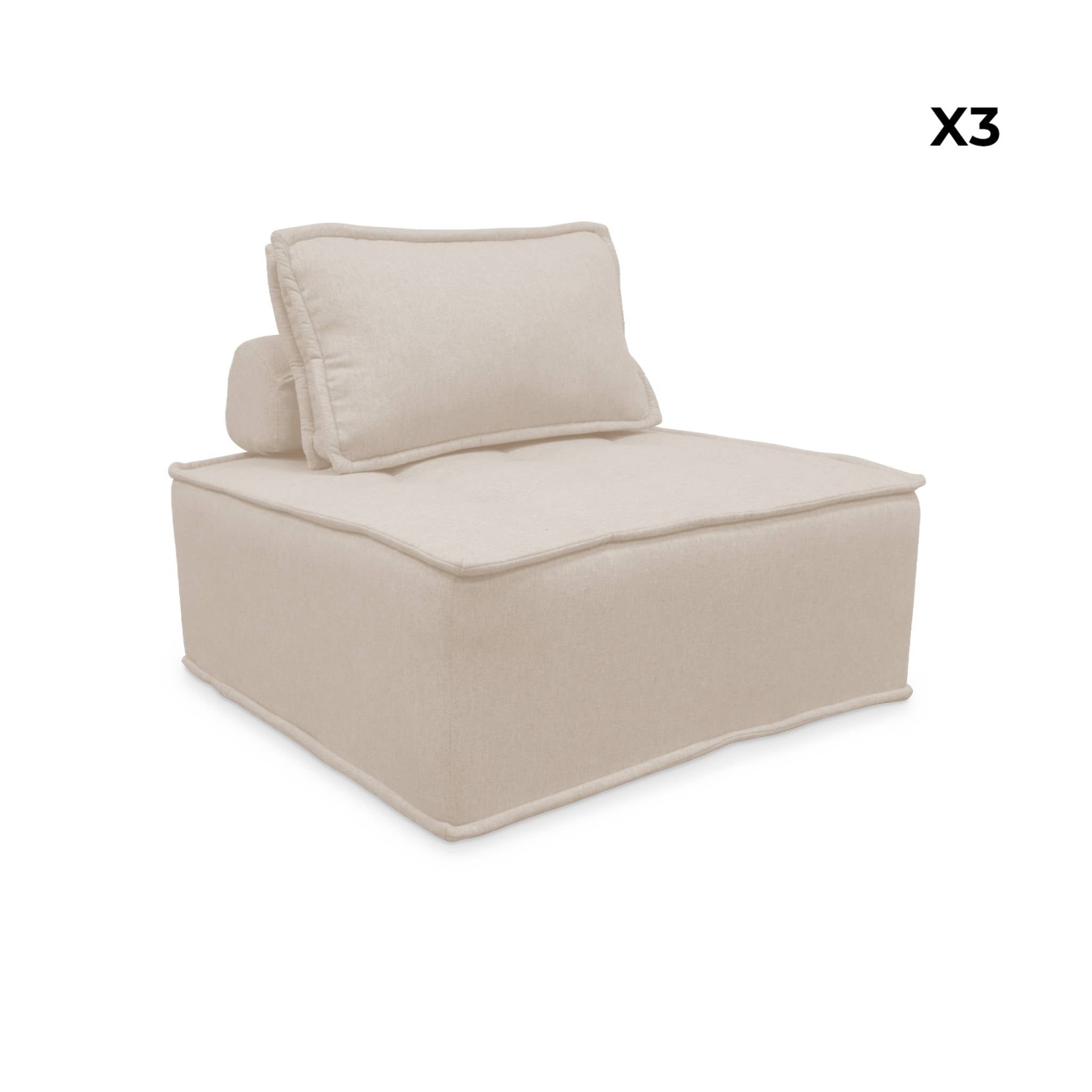 Set di 3 poltrone per divano modulare in tessuto imbottito, crema