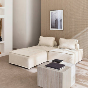 Set di 3 poltrone per divano modulare in tessuto imbottito, crema