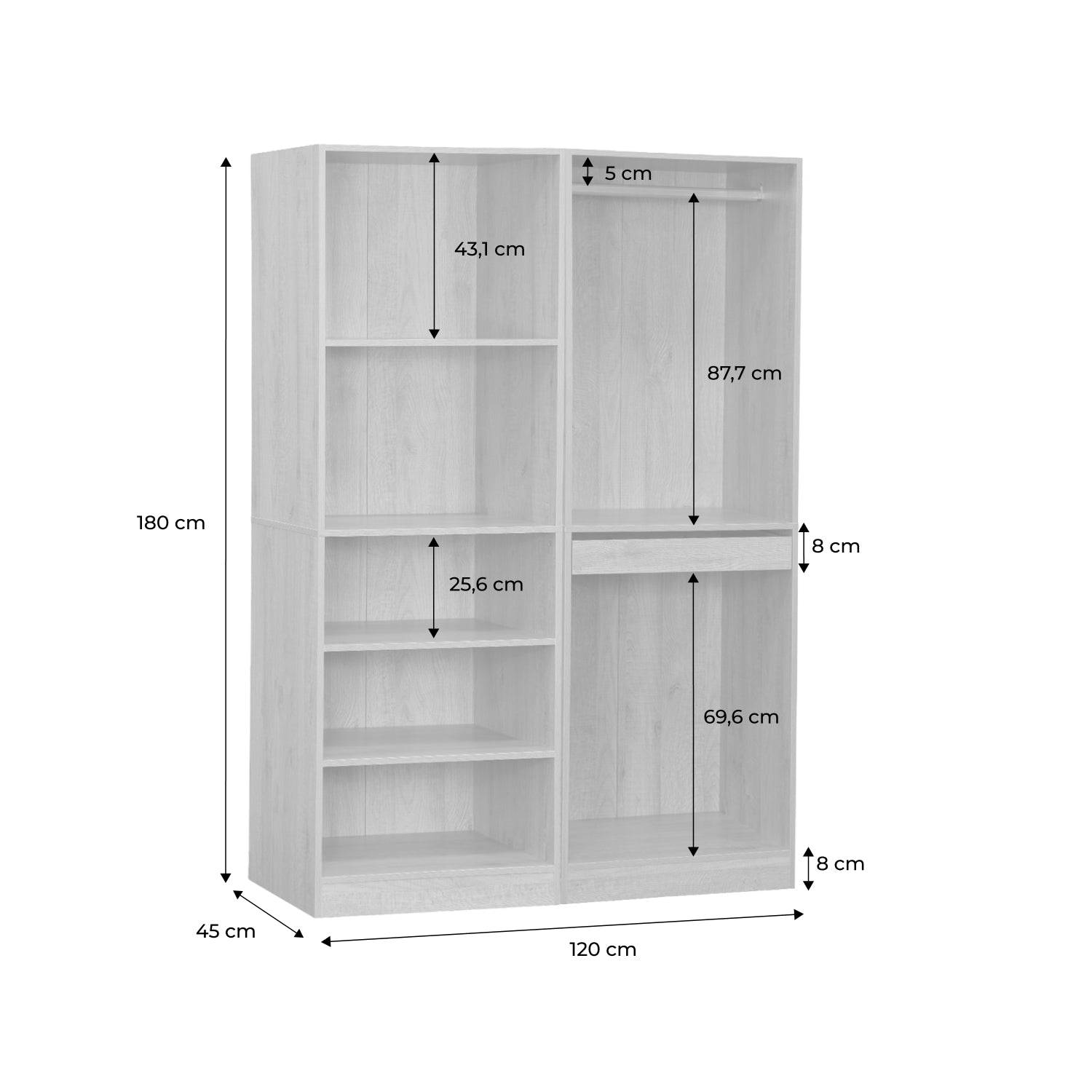 Armadio modulare con 2 elementi, marrone naturale