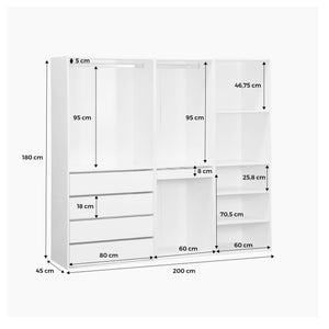 Armadio guardaroba modulare con 3 elementi, bianco