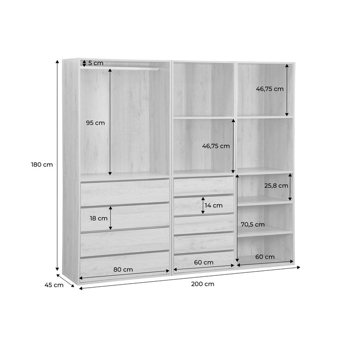 Armadio guardaroba modulare, 3 elementi, marrone naturale