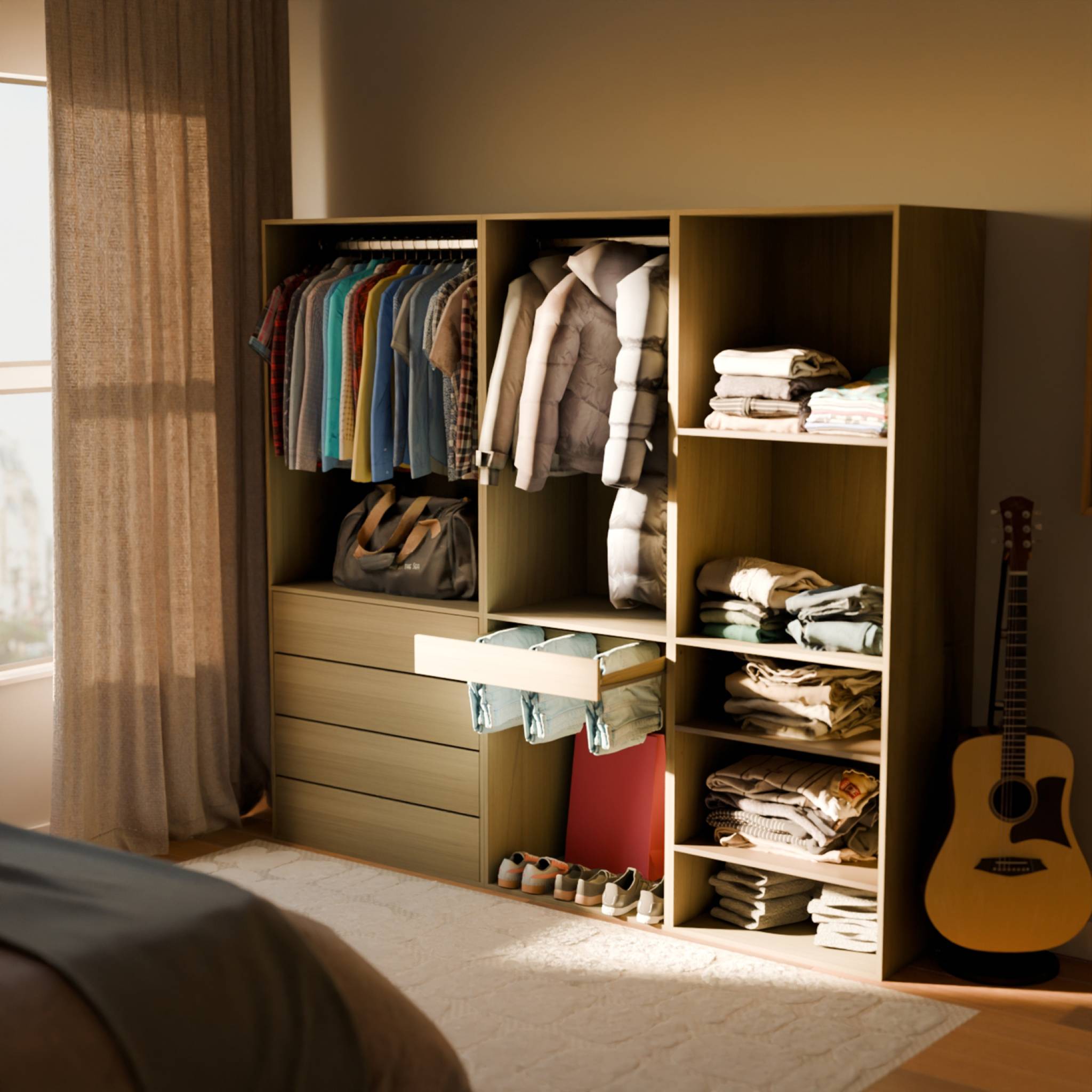 Armadio guardaroba modulare con 3 elementi, marrone naturale