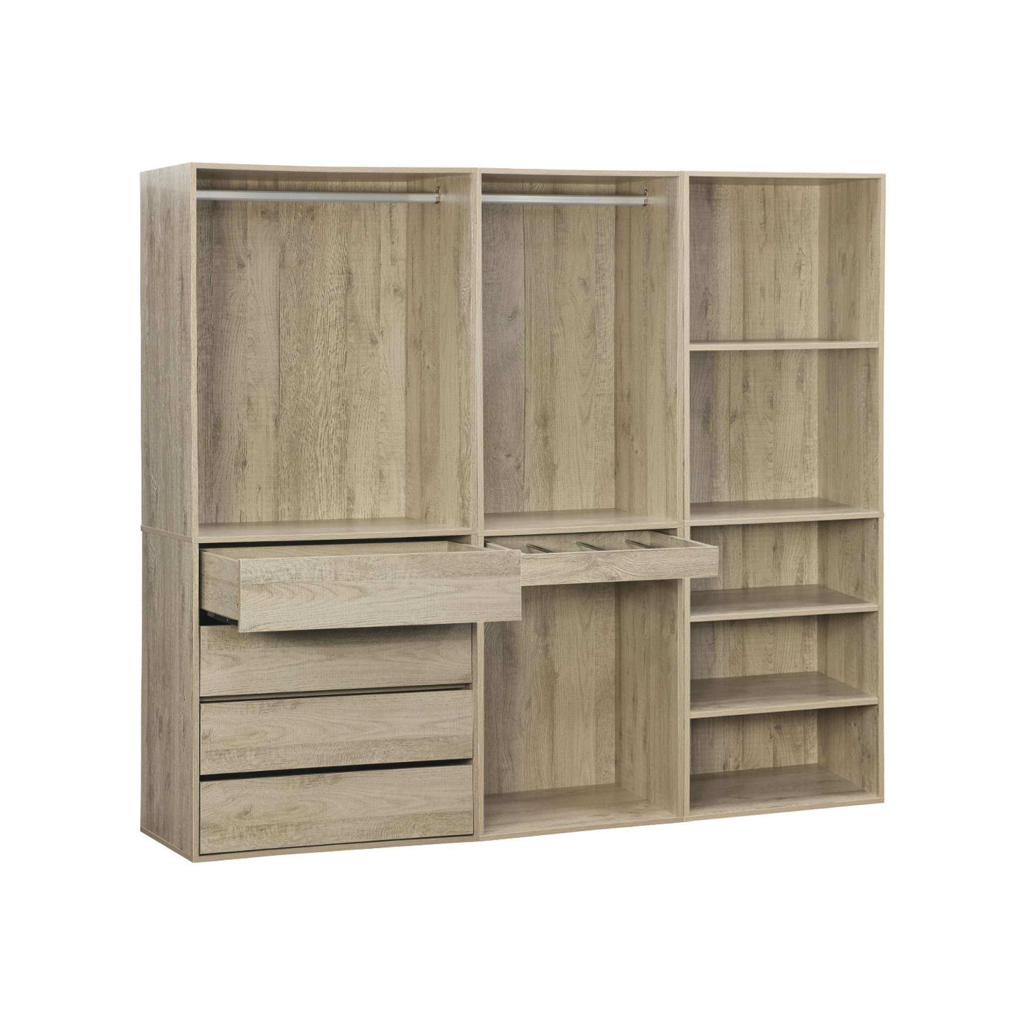 Armadio guardaroba modulare con 3 elementi, marrone naturale