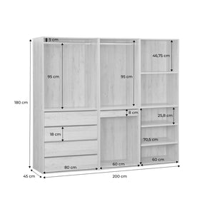 Armadio guardaroba modulare con 3 elementi, marrone naturale