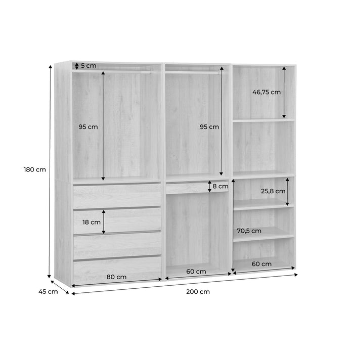 Armadio guardaroba modulare con 3 elementi, marrone naturale