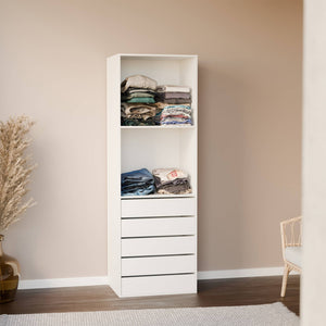 Modulo armadio con 5 cassetti e 2 ripiani, bianco