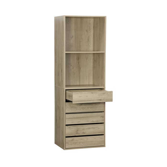 Modulo armadio con 5 cassetti e 2 ripiani, marrone naturale