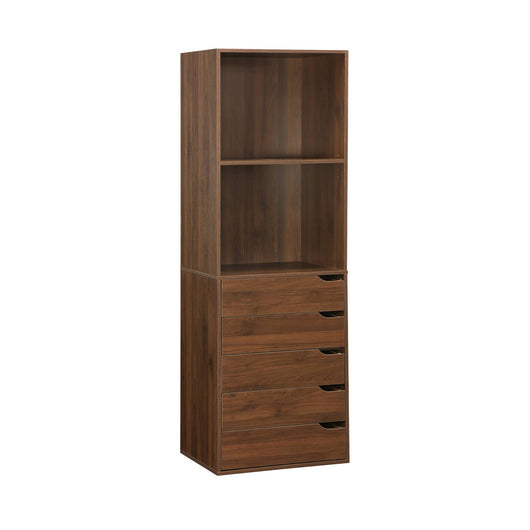 Modulo armadio con 5 cassetti e 2 ripiani, marrone