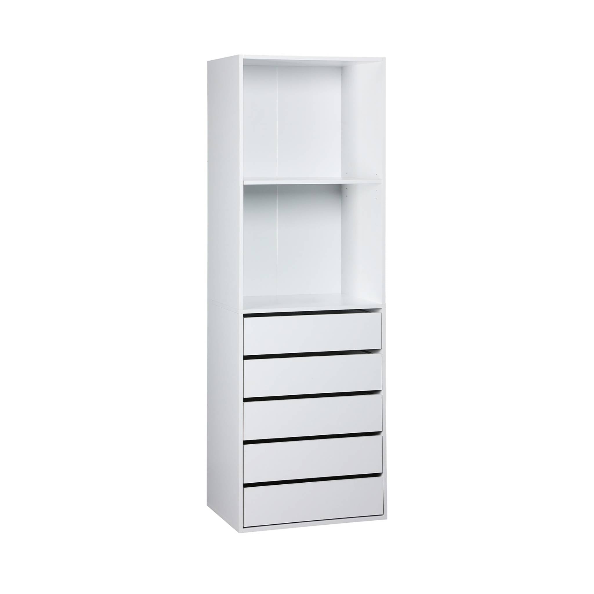 Modulo armadio con 5 cassetti e 2 ripiani, bianco