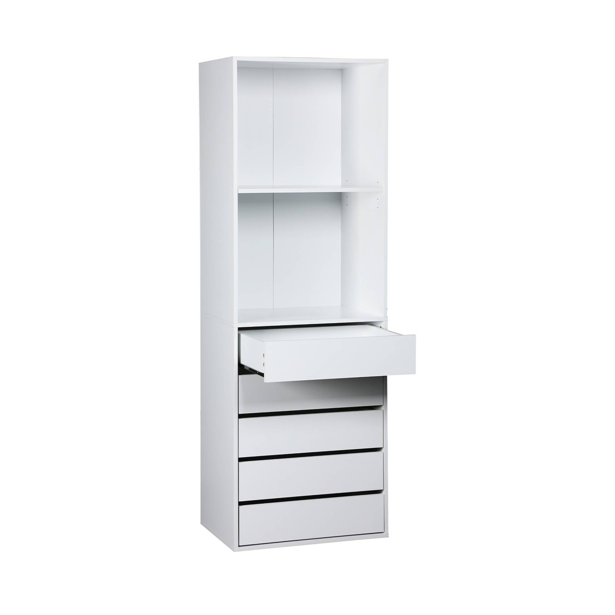 Modulo armadio con 5 cassetti e 2 ripiani, bianco