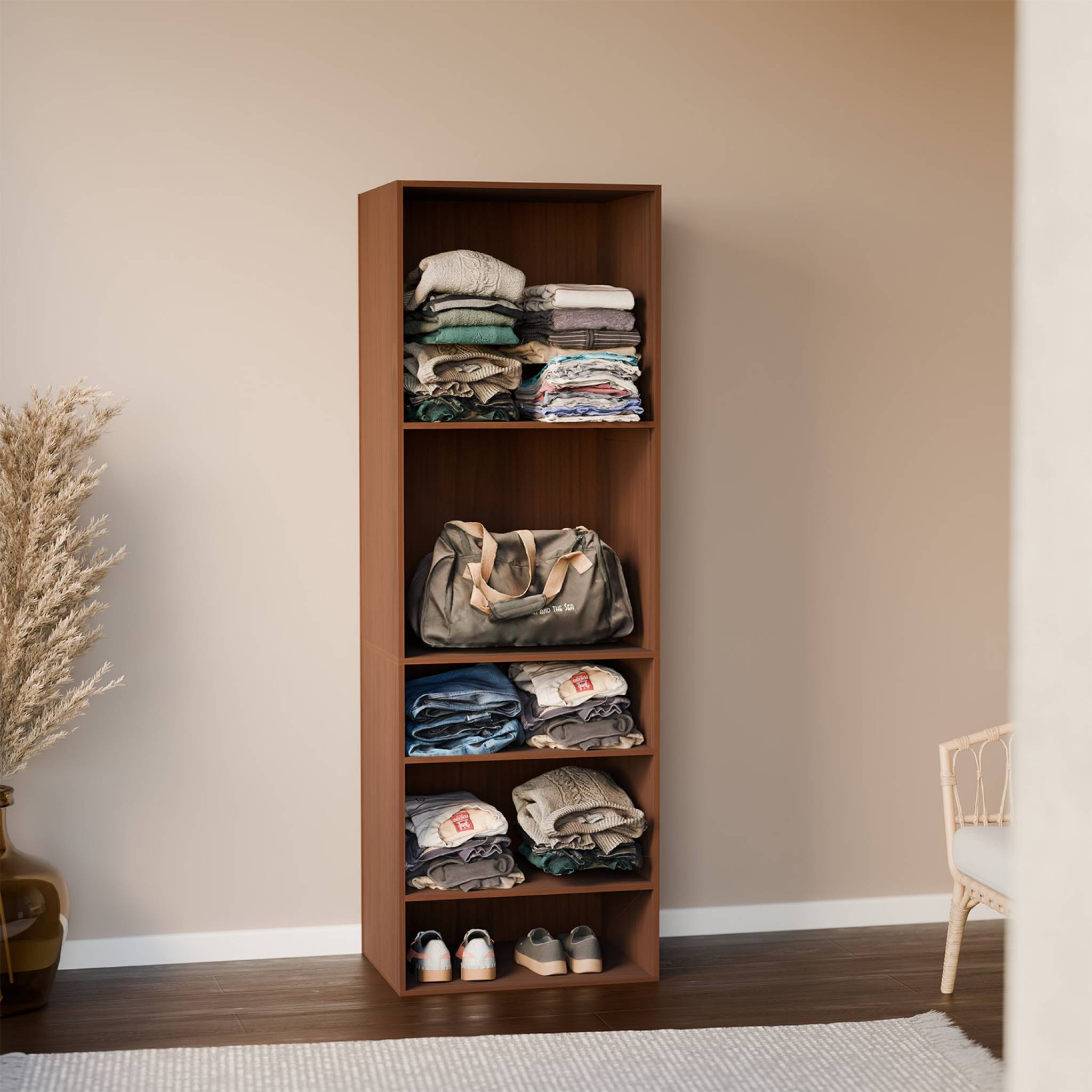 Modulo armadio con 5 ripiani, marrone