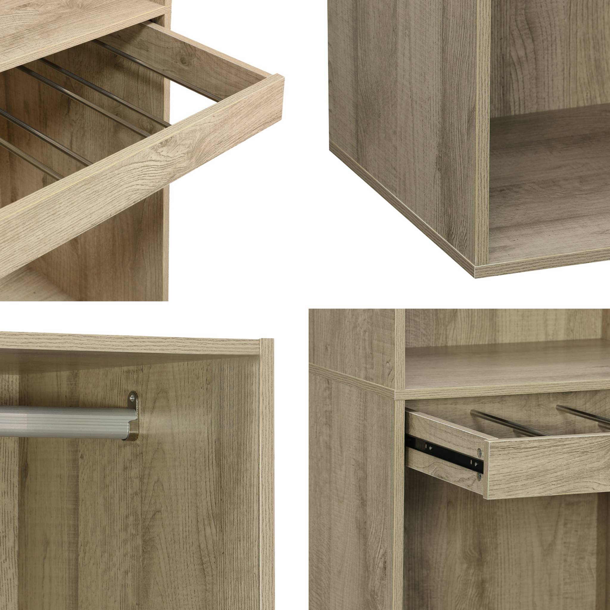 Modulo guardaroba con appendiabiti e portapantaloni, marrone naturale