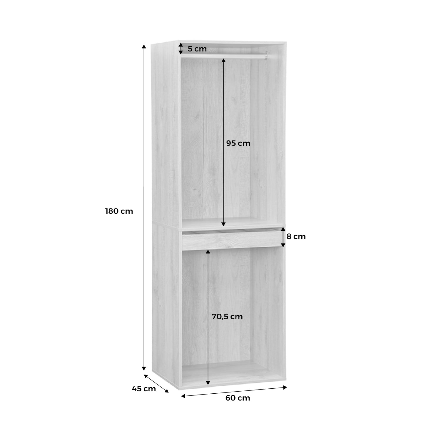 Modulo guardaroba con appendiabiti e portapantaloni, bianco