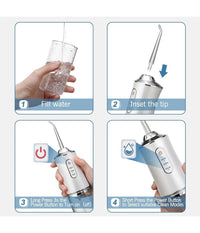 Idropulsore Dentale Portatile 3 Modalità  4 Ugelli Ricambio Ipx7 Usb Ricaricabile         
