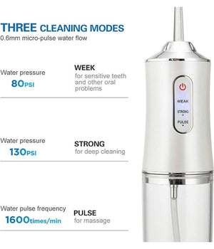 Idropulsore Dentale Portatile 3 Modalità  4 Ugelli Ricambio Ipx7 Usb Ricaricabile         