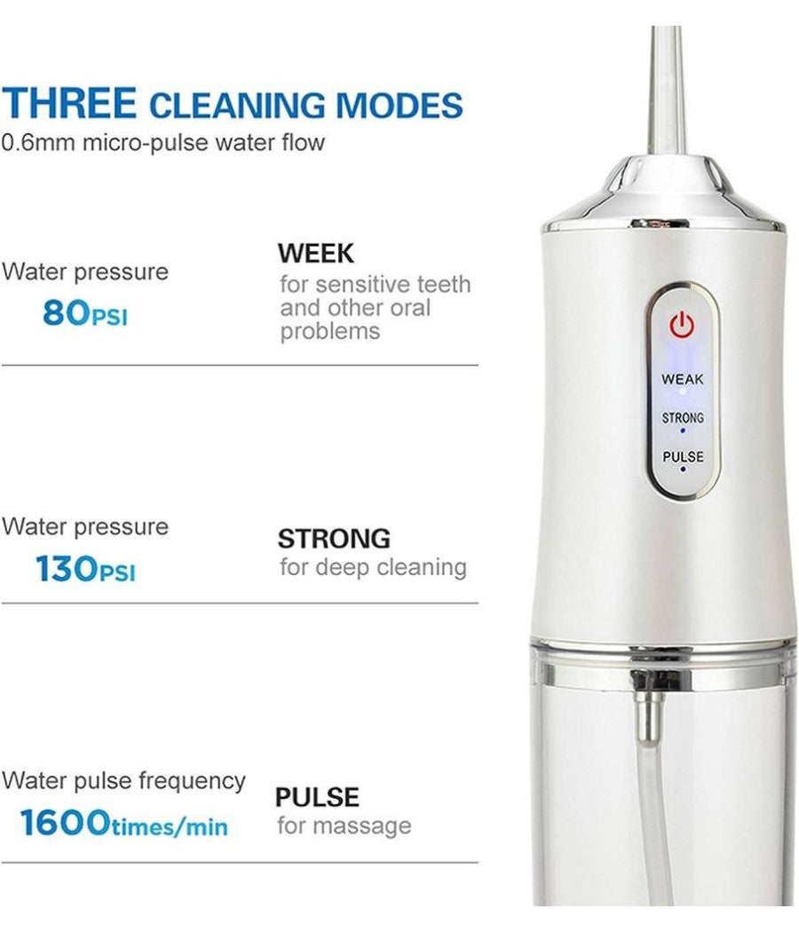 Idropulsore Dentale Portatile 3 Modalità  4 Ugelli Ricambio Ipx7 Usb Ricaricabile         
