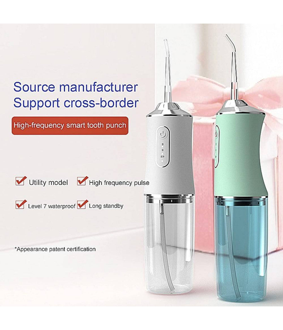 Idropulsore Dentale Portatile 3 Modalità  4 Ugelli Ricambio Ipx7 Usb Ricaricabile         