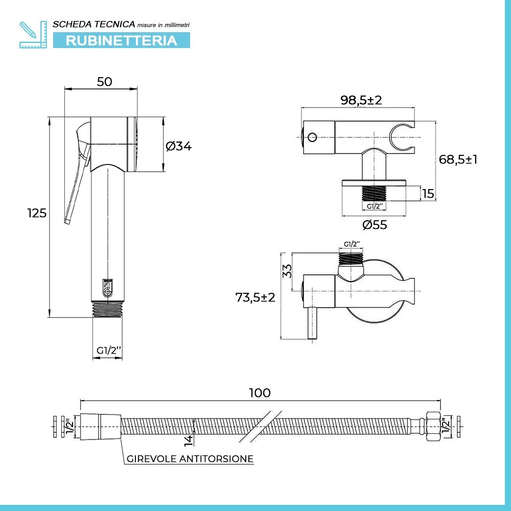 Idroscopino cromato in abs completo di supporto a muro con rubinetto