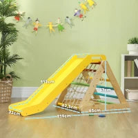 Gioco Arrampicata Bambini con Triangolo Montessori 5 in 1 con Corda, Scivolo e Sacchi, in Legno, 119x63x61 cm