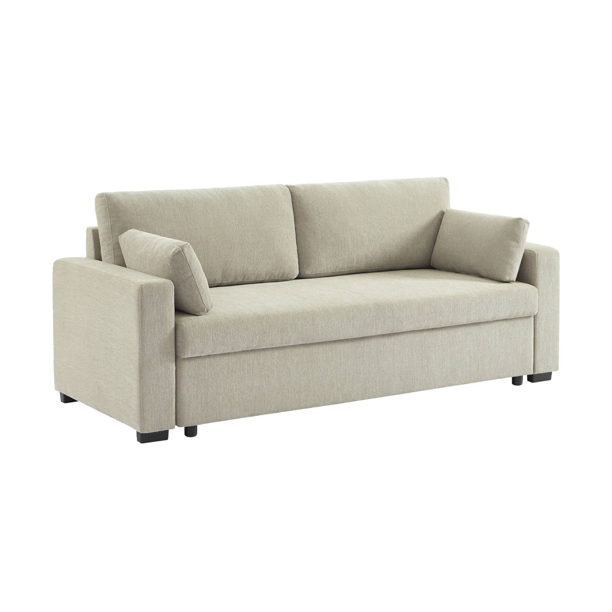 Divano letto 3 posti tessuto ciniglia, beige