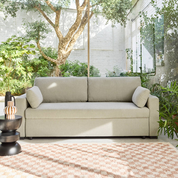 Divano letto 3 posti tessuto ciniglia, beige