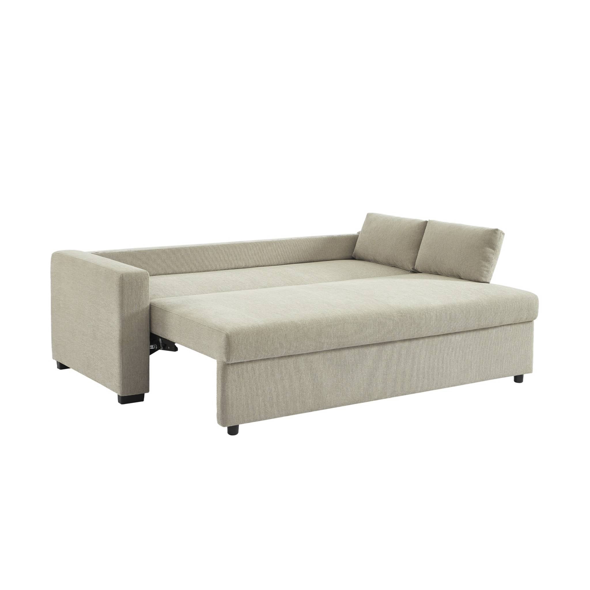 Divano letto 3 posti tessuto ciniglia, beige