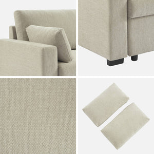 Divano letto 3 posti tessuto ciniglia, beige