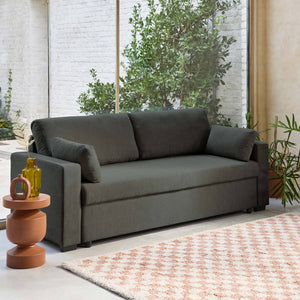 Divano letto 3 posti tessuto ciniglia, grigio scuro