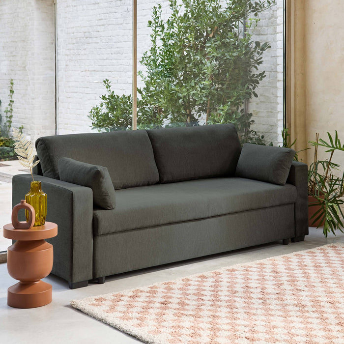 Divano letto 3 posti tessuto ciniglia, grigio scuro