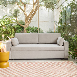 Divano letto 3 posti tessuto ciniglia, grigio chiaro