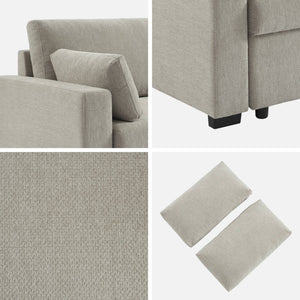 Divano letto 3 posti tessuto ciniglia, grigio chiaro