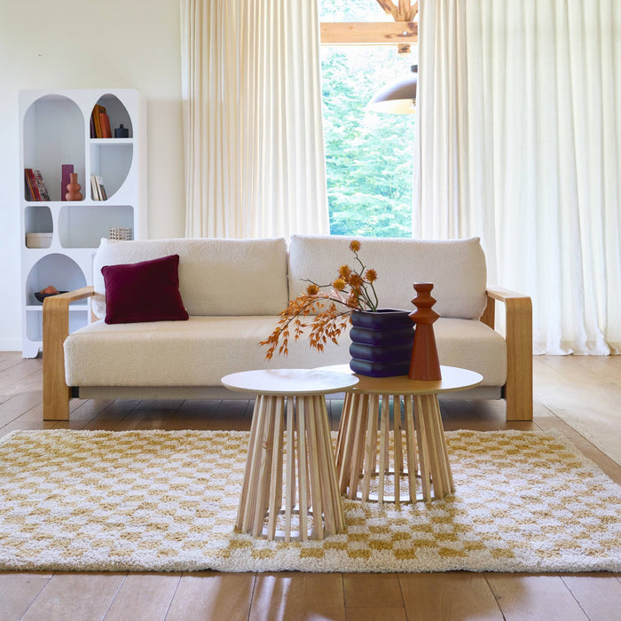 Tappeto interno a scacchiera shaggy in giallo senape e crema