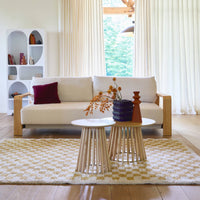 Tappeto interno a scacchiera shaggy in giallo senape e crema