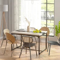 Tavolo da Pranzo per 6 Persone, Stile Industriale in Metallo Nero e Legno, Dim, 120 L x 89 L x 75,5 H cm