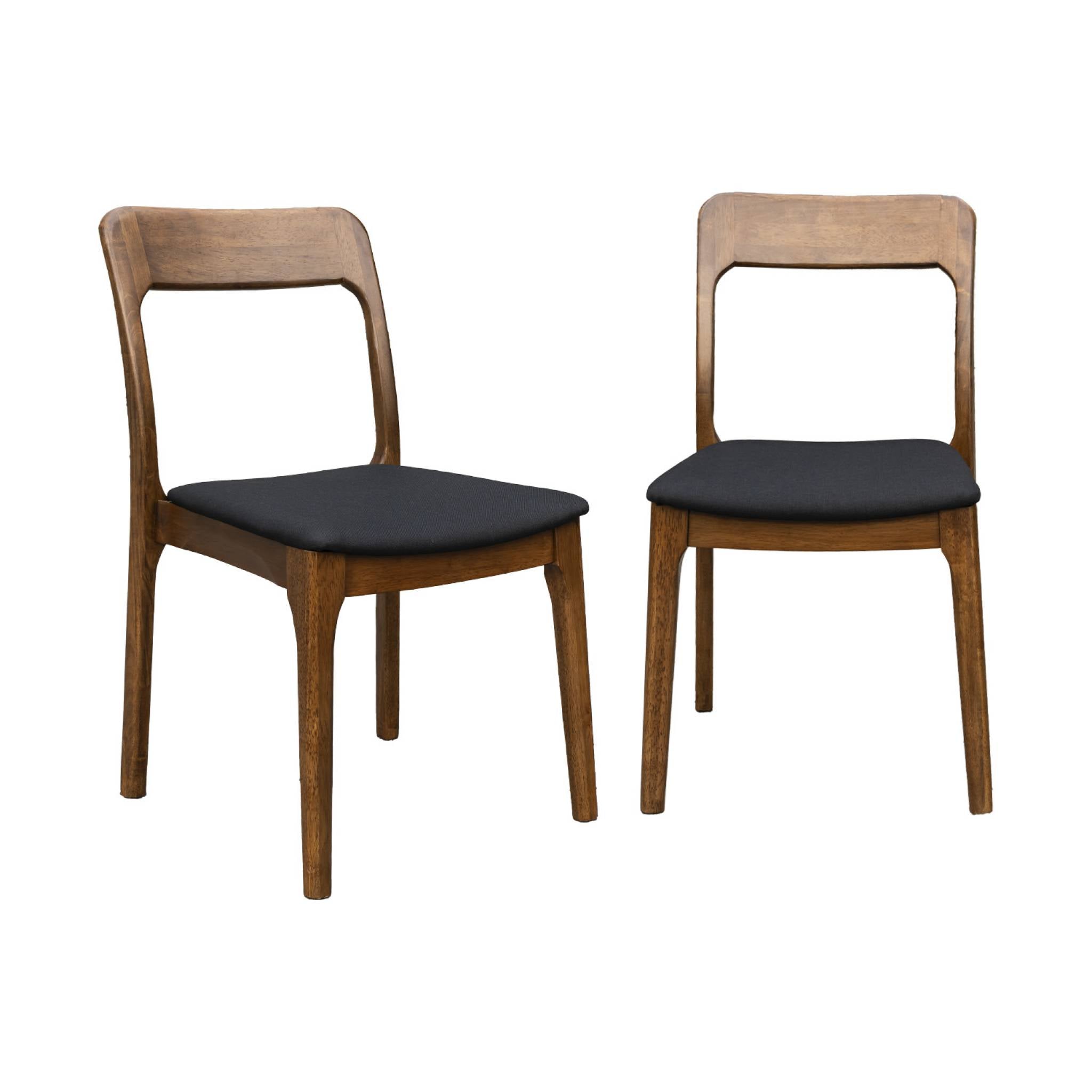 Sedia vintage in legno di gomma e tessuto, set di 2, marrone