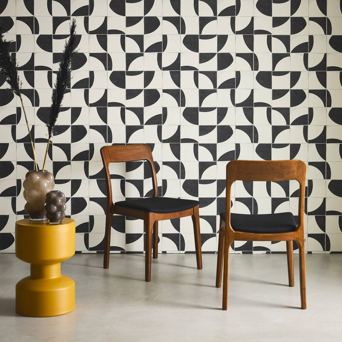 Sedia vintage in legno di gomma e tessuto, set di 2, marrone