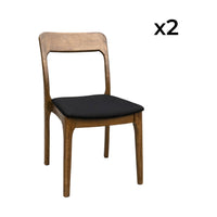 Sedia vintage in legno di gomma e tessuto, set di 2, marrone