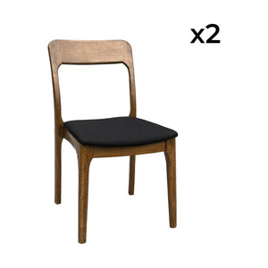 Sedia vintage in legno di gomma e tessuto, set di 2, marrone