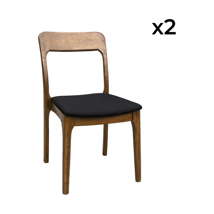 Sedia vintage in legno di gomma e tessuto, set di 2, marrone