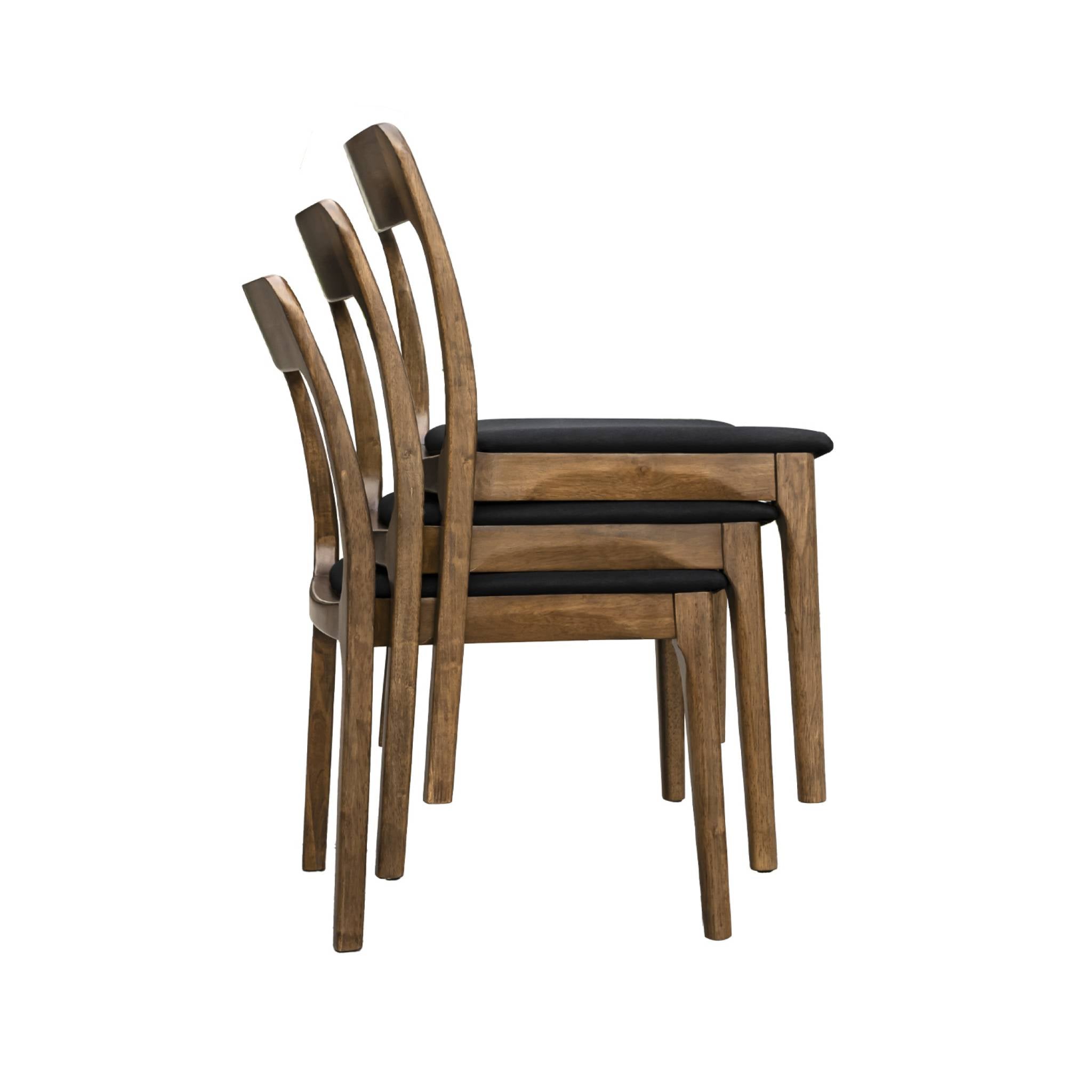 Sedia vintage in legno di gomma e tessuto, set di 2, marrone