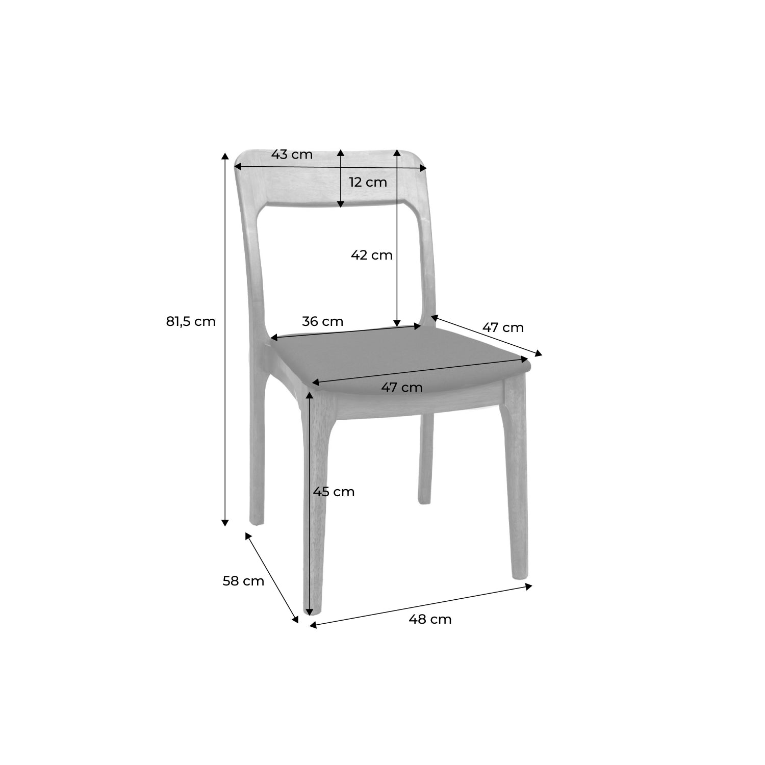 Sedia vintage in legno di gomma e tessuto, set di 2, marrone