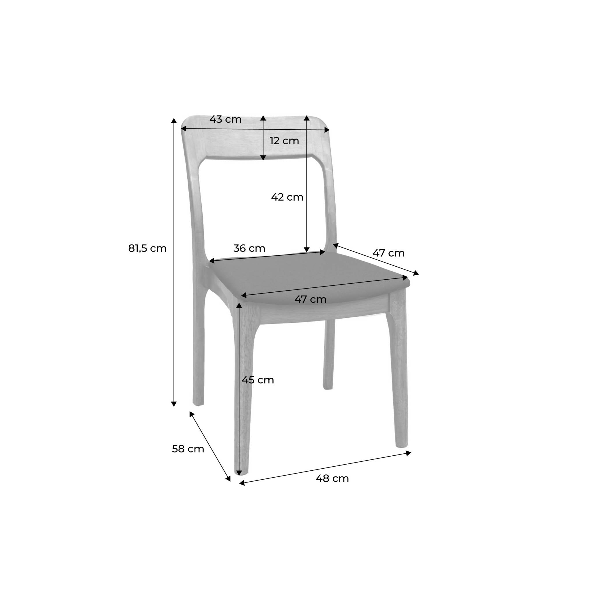 Sedia vintage in legno di gomma e tessuto, set di 2, marrone