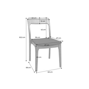 Sedia vintage in legno di gomma e tessuto, set di 2, marrone