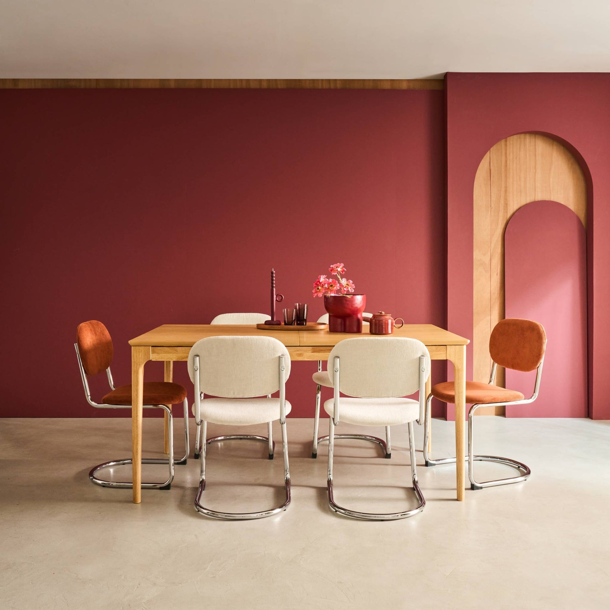 Tavolo da pranzo rettangolare allungabile in legno di hevea e