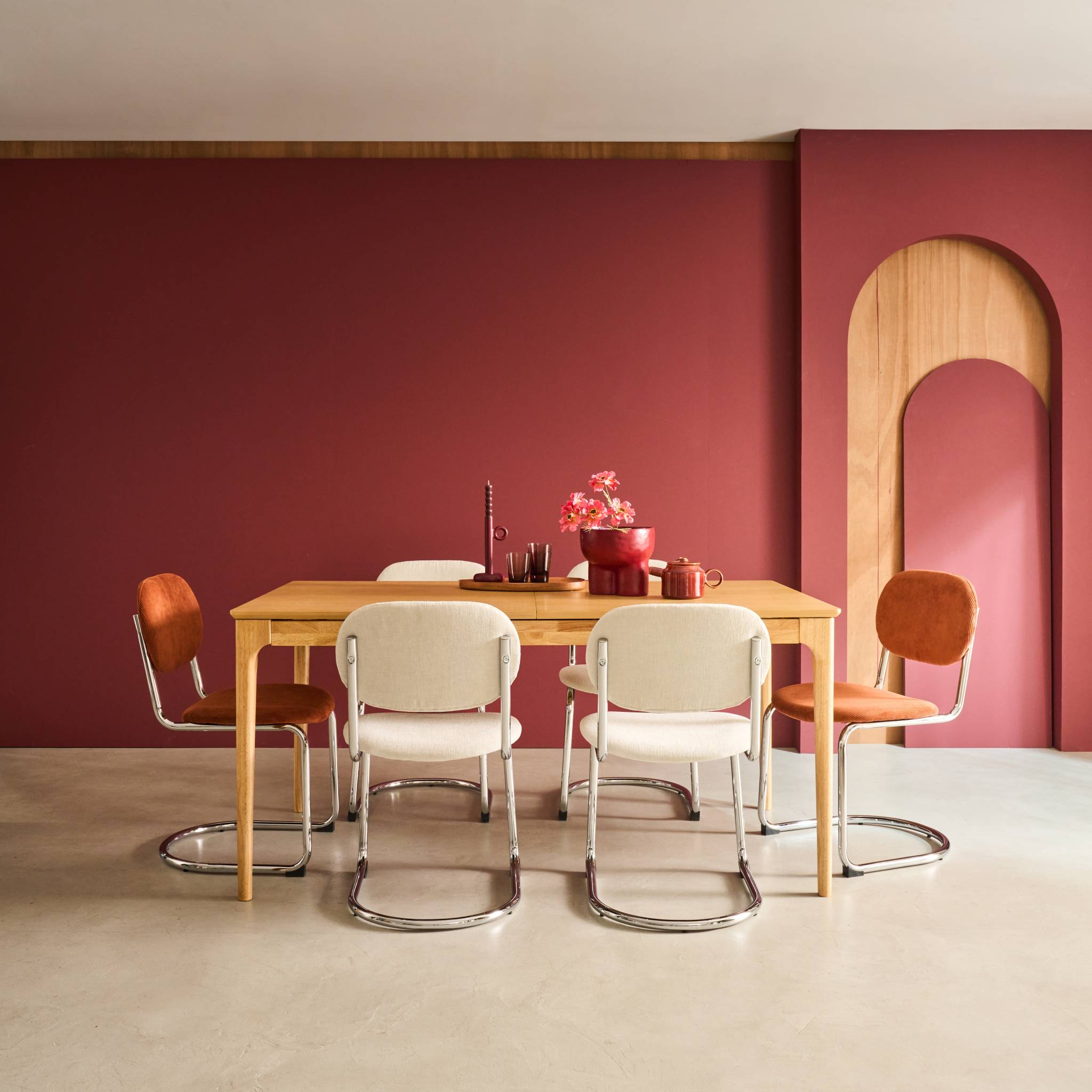Tavolo da pranzo rettangolare allungabile in legno di hevea e
