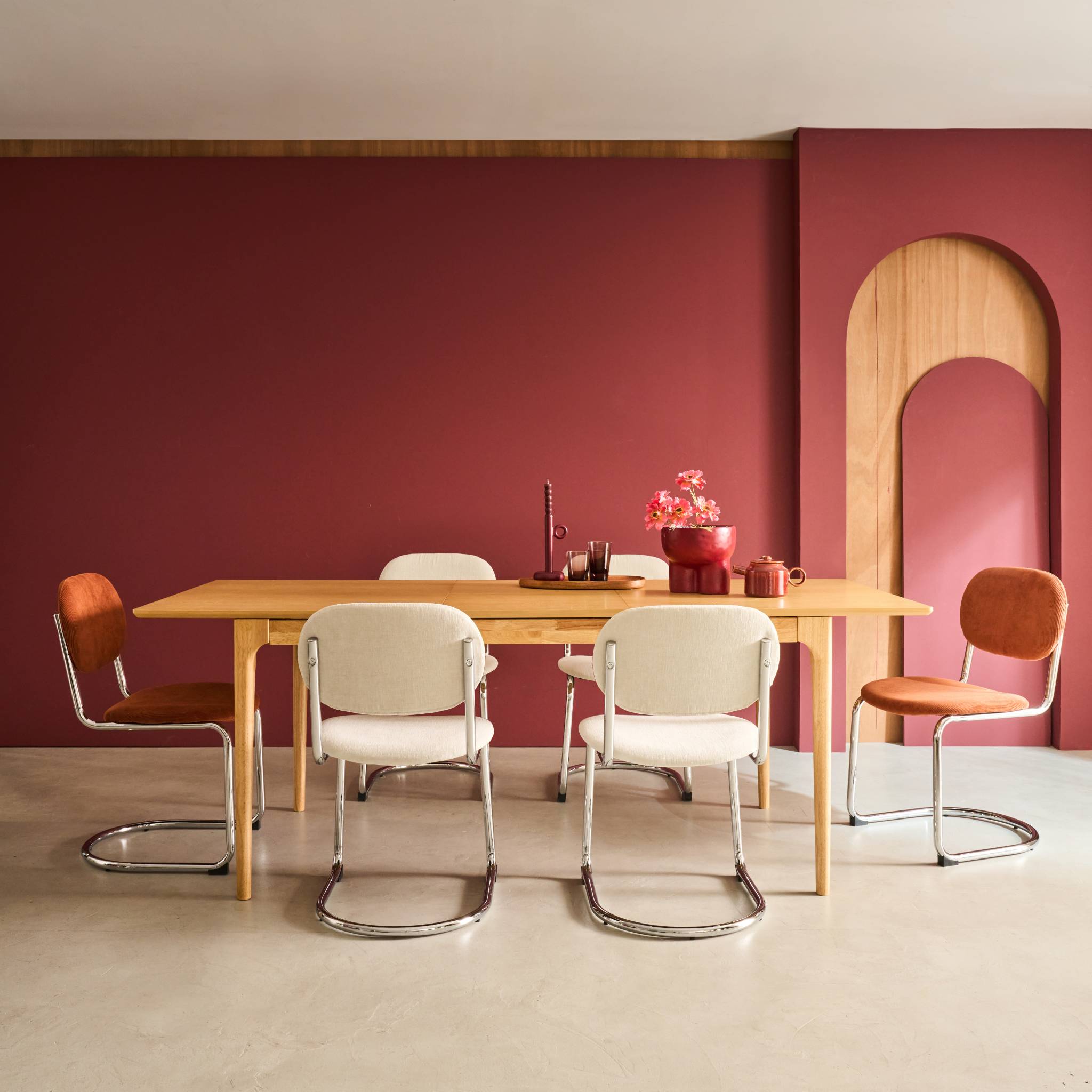 Tavolo da pranzo rettangolare allungabile in legno di hevea e